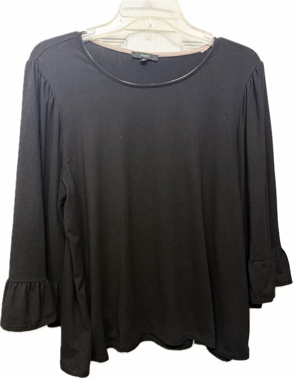 Anthropologie Drew Ruffle Flared 3/4 Sleeve Blouse In. Black - Size Medium